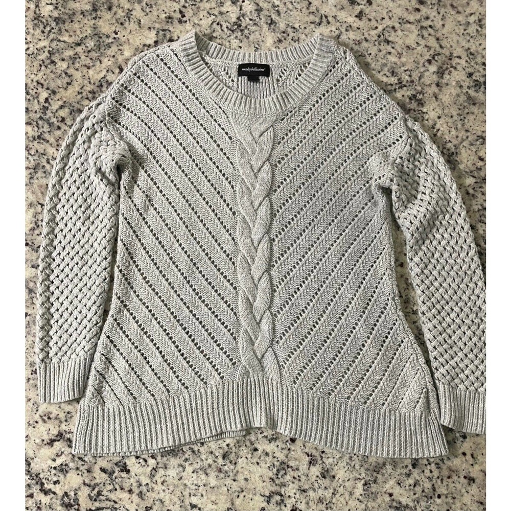 Wendy Bellissimo Gray Long Sleeve Chunky Cable Knit Pullover Sweater Large